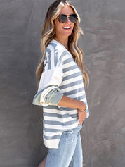 Women's Color Block Striped Drop Shoulder Sweatshirt