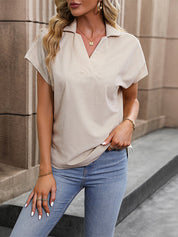 Women's Solid Short Sleeve Collared Blouse