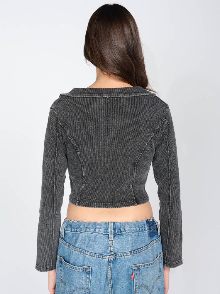 Women's Vintage Zip-Up Cropped Denim Shirt