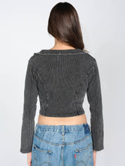 Women's Vintage Zip-Up Cropped Denim Shirt