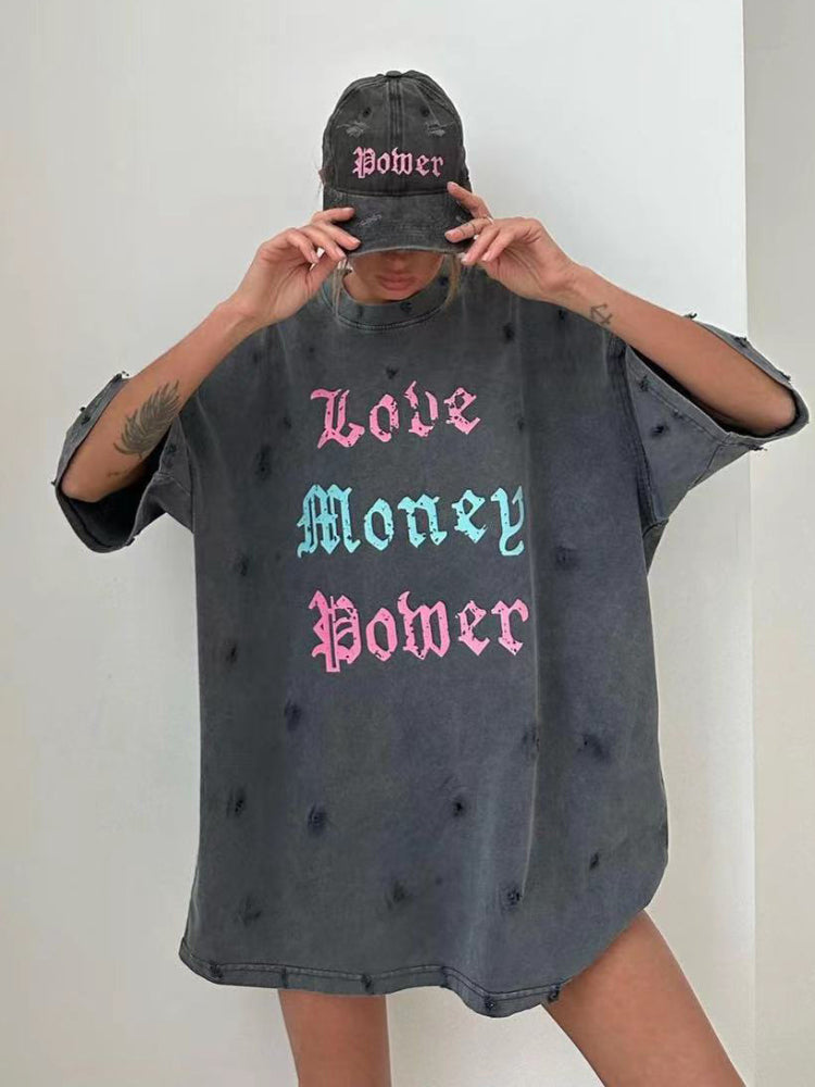 Distressed Washed Holes Baggy Shirt