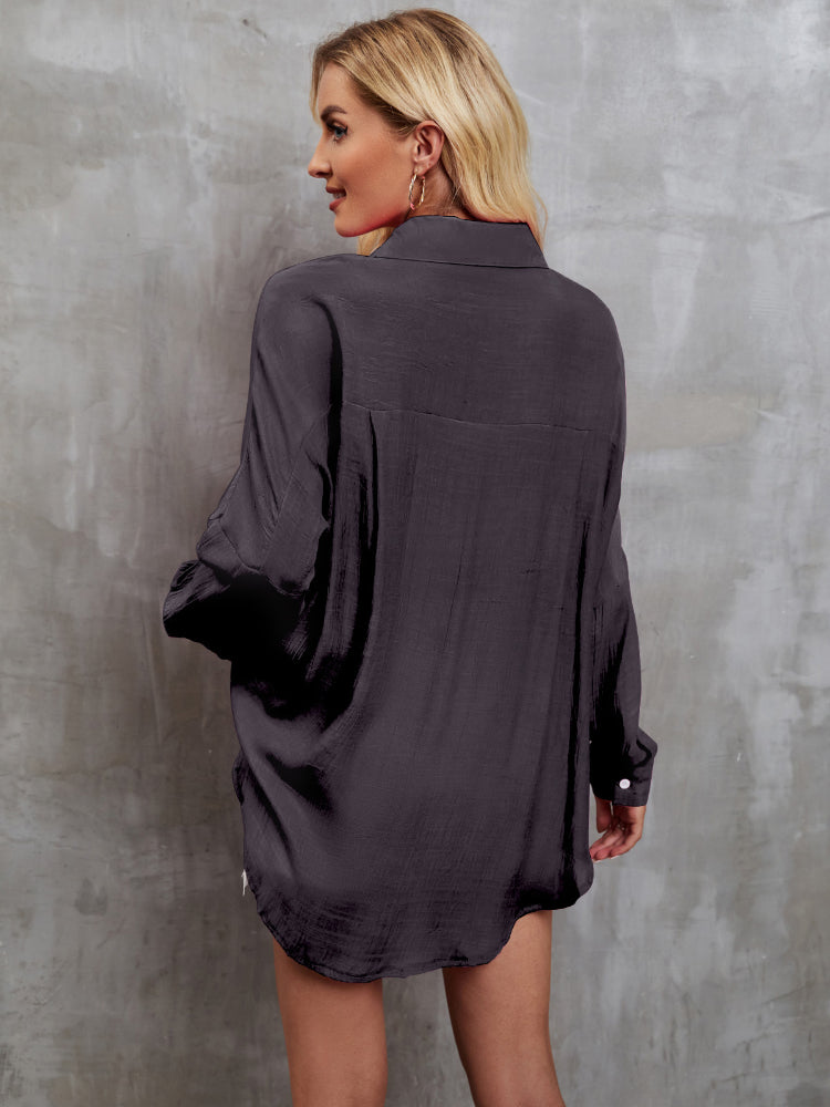 Women's Long Sleeve Single Breasted Solid Color Shirt