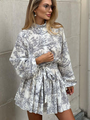Women's Floral Pattern Puff Sleeve Mid Dress