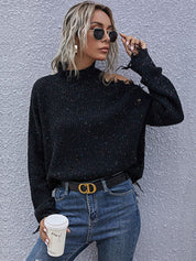 Distressed High Neck Raw Hem Long Sleeve Sweater