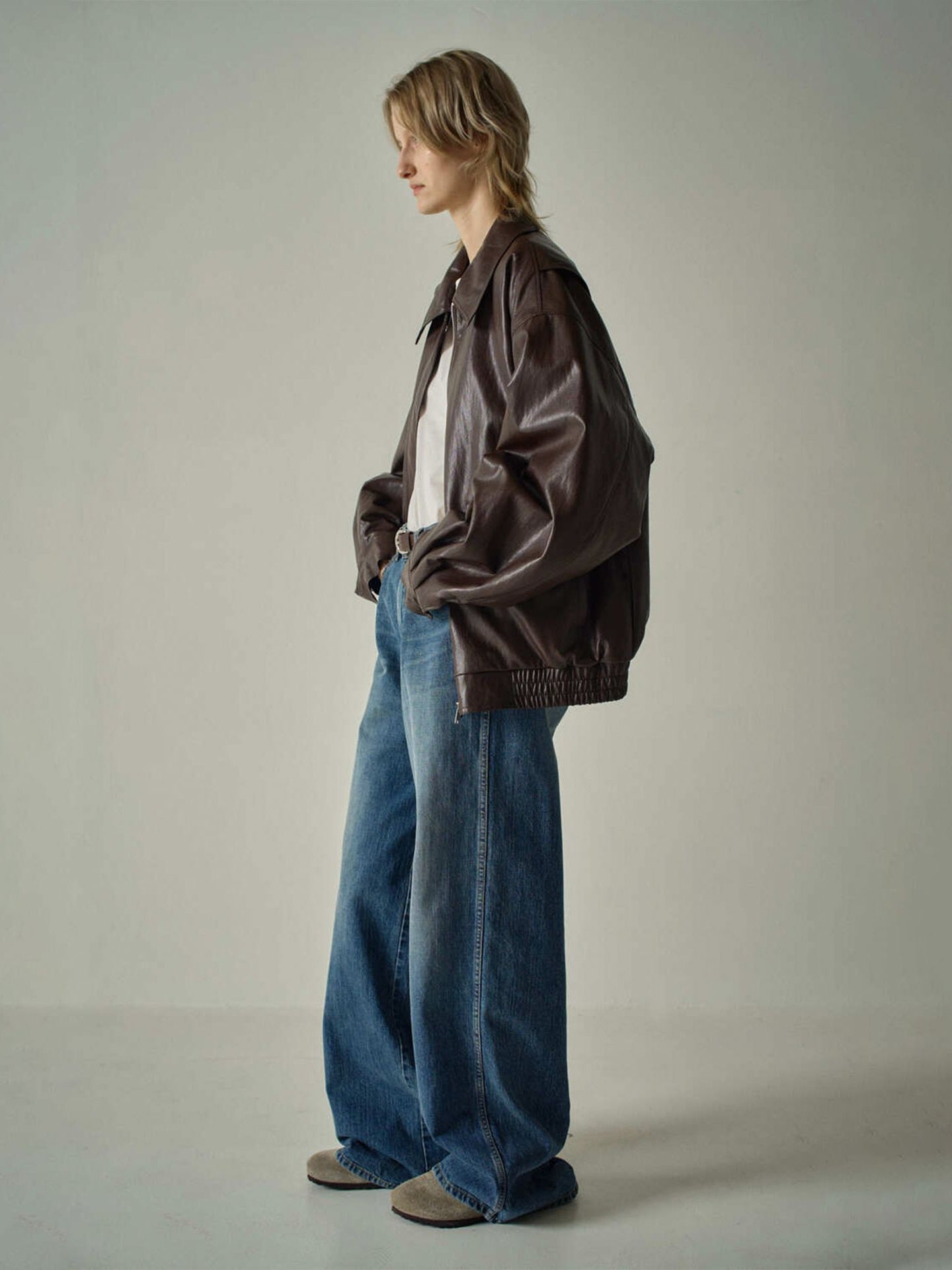 Women's Oversized Zip Up Streetwear Faux Leather Jacket