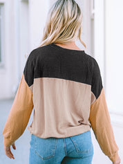 Chic Ribbed Color Block Knit Pullover Sweater
