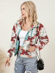 Women's Western Cowgirl Aztec Pattern Fleece Buttoned Jacket