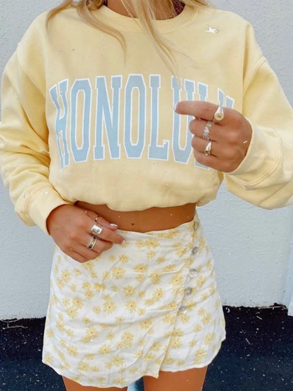 Preppy Yellow Honolulu Crewneck Sweatshirt