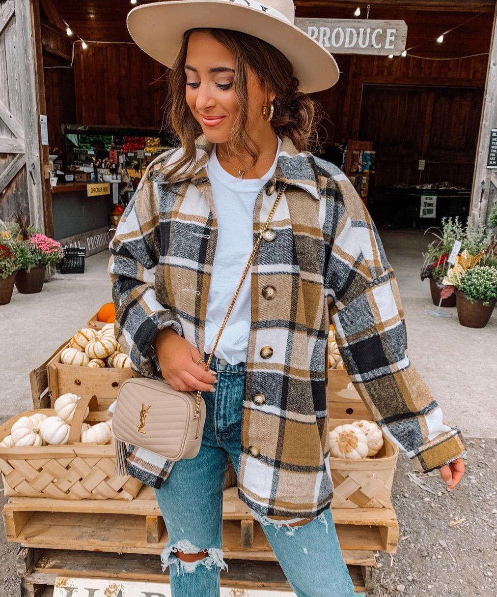 Women's Retro Plaid Wool Blend Overshirt Shacket