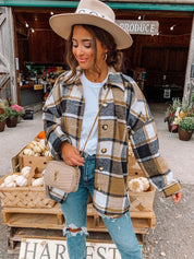 Women's Retro Plaid Wool Blend Overshirt Shacket