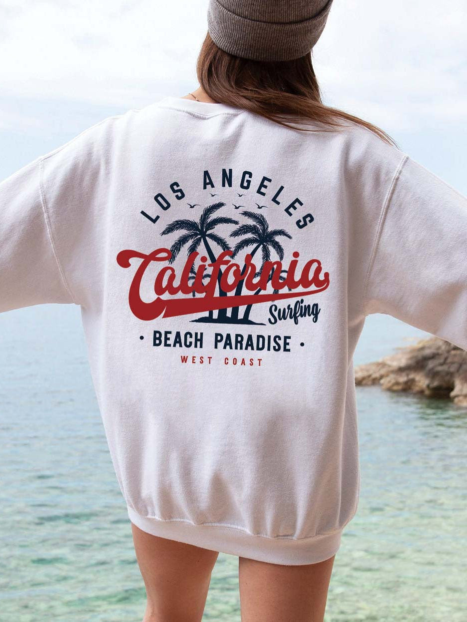 Ladies Los Angeles California Surfing Beach Paradise Printed Preppy Sweatshirt