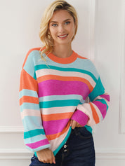 Multicolor Striped Round Neck Long Sleeve Knit Sweater