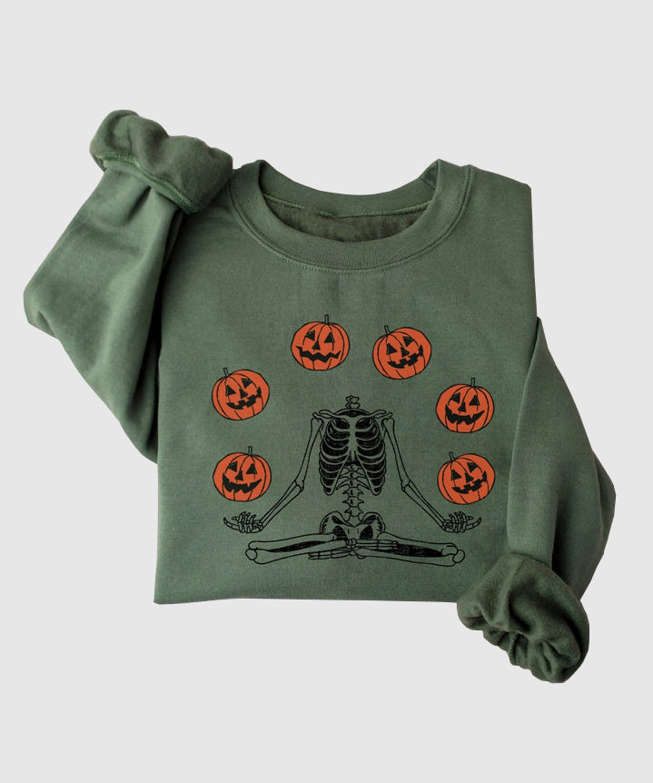 Halloween Pumpkin Skeleton Spooky Season Sweatshirt