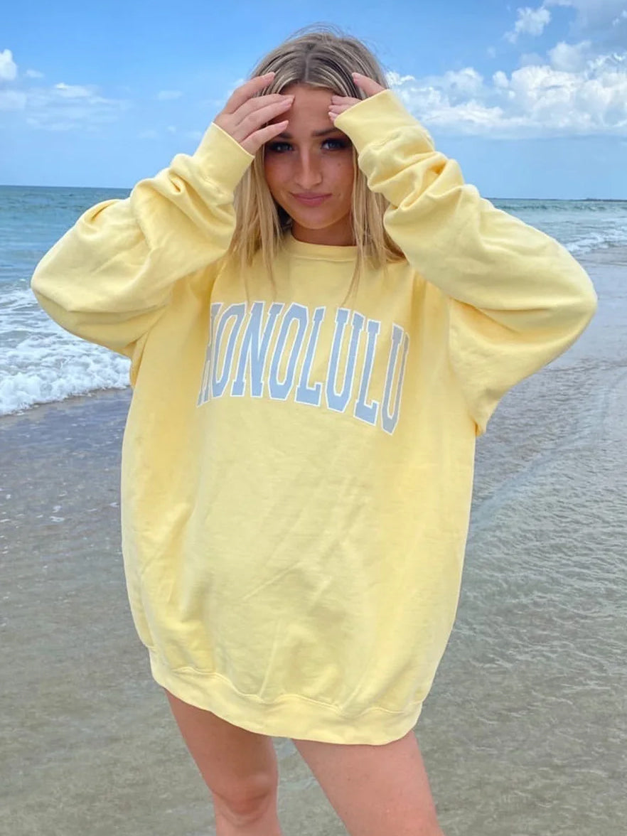Preppy Yellow Honolulu Crewneck Sweatshirt