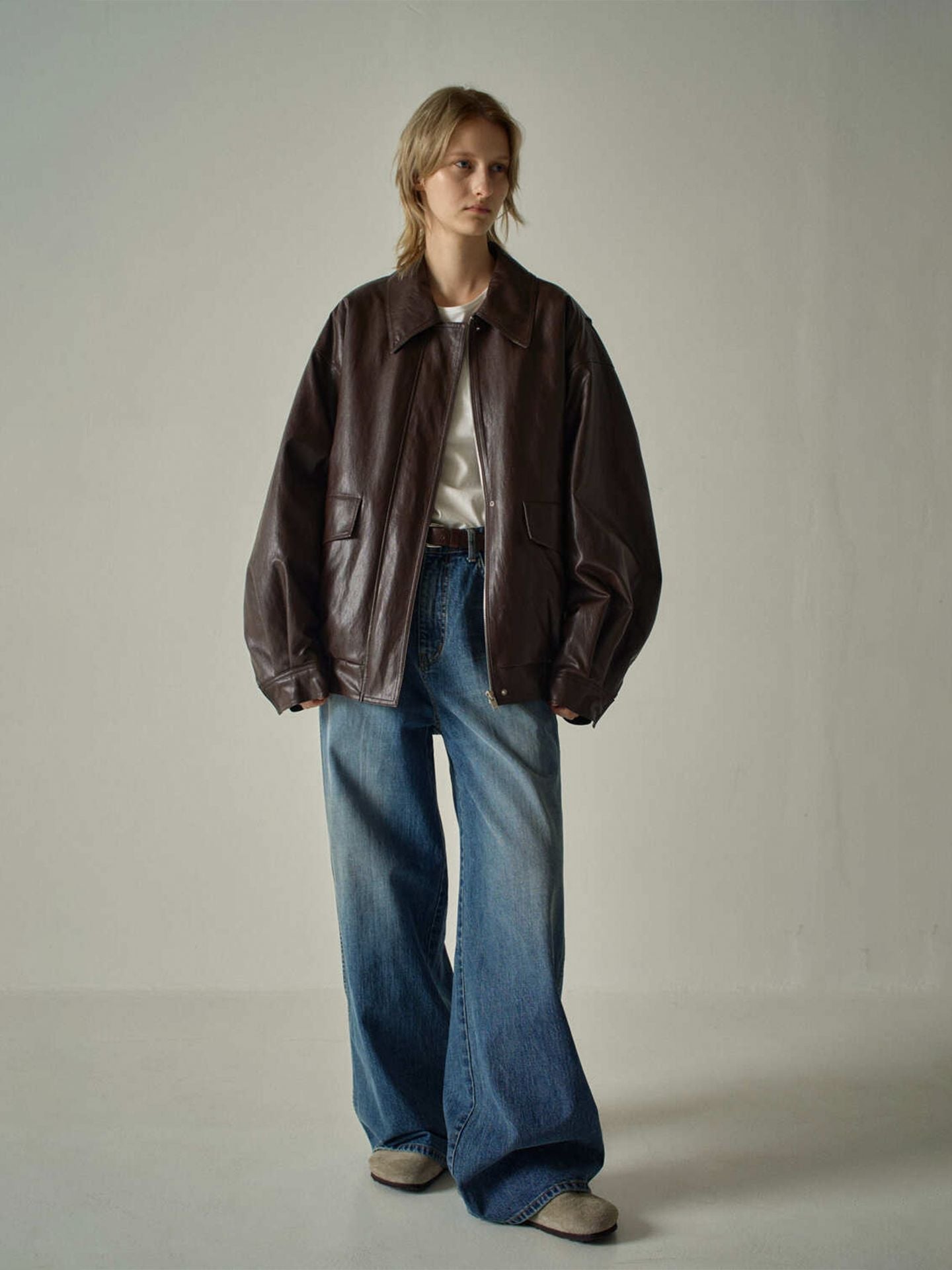 Women's Oversized Zip Up Streetwear Faux Leather Jacket
