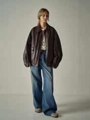Women's Oversized Zip Up Streetwear Faux Leather Jacket
