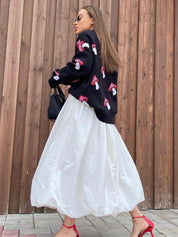 Women's Mushroom Jacquard Pattern Round Neck Sweater