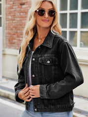 Women's Classic Slim Fit Button Up Denim Jacket with Pearl