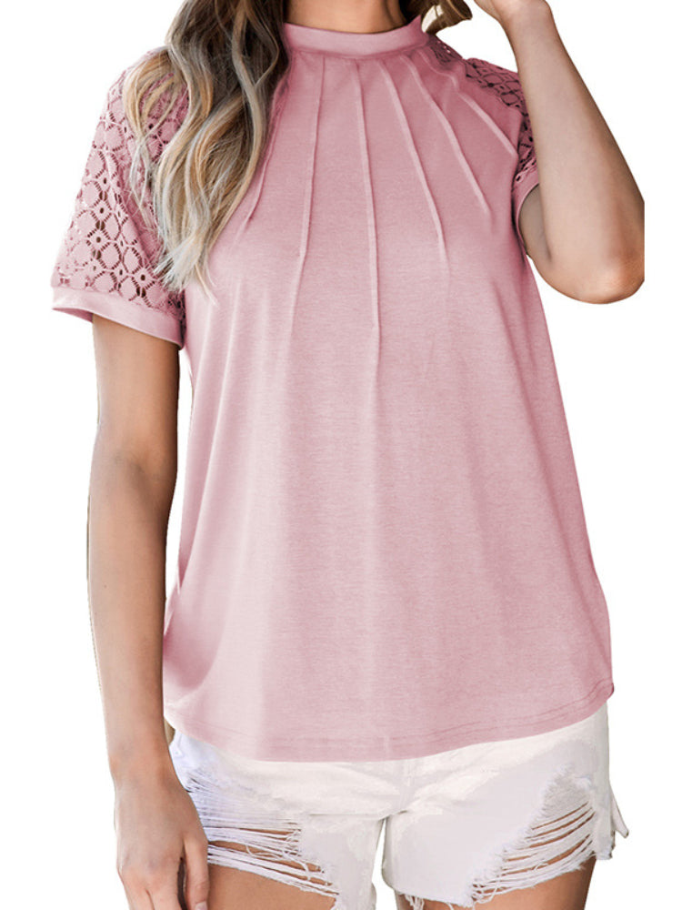 Women's Crewneck Patchwork Lace Top Shirt