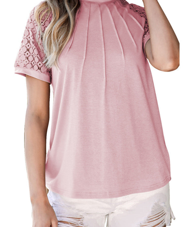 Women's Crewneck Patchwork Lace Top Shirt