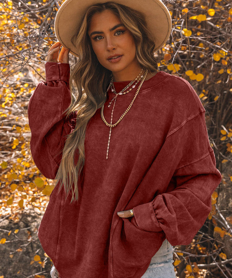 Exposed Seam Twist Open Back Baggy Sweatshirt