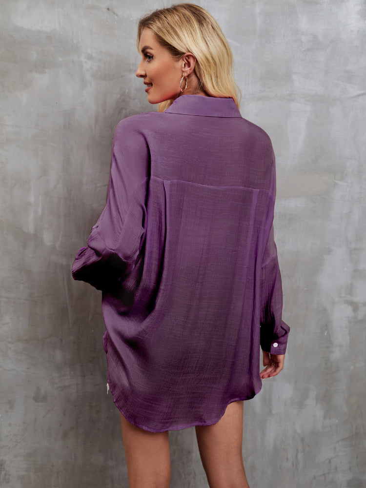 Women's Long Sleeve Single Breasted Solid Color Shirt
