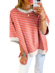 Women's Casual Crewneck Stripe Pullover Shirt