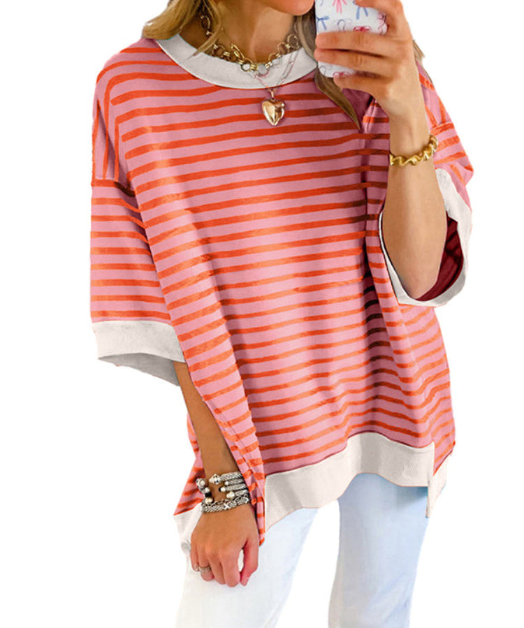 Women's Casual Crewneck Stripe Pullover Shirt