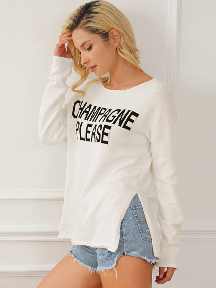 Women's Crewneck Champagne Please Slit Sweater