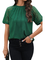 Women's Crewneck Patchwork Lace Top Shirt