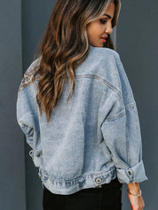 Women's Distressed Cowgirl Leopard Patchwork Denim Jacket