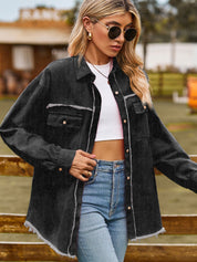 Women's Vintage Raw Hem Button-Up Denim Shacket