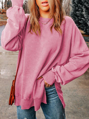 Women's Classic Solid Side Slit Crewneck Sweatshirt