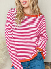 Women's Striped Color Block Knit Crewneck Baggy Sweater