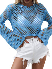 Women's Crochet Hollow Out Cover Up Knit Crop Top