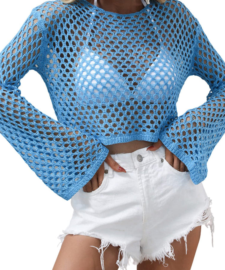 Women's Crochet Hollow Out Cover Up Knit Crop Top