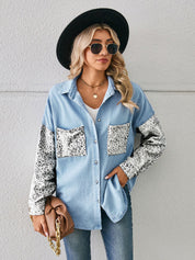 Women's Western Leopard Button Up Denim Shacket