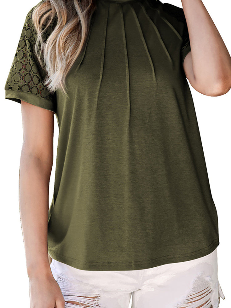 Women's Crewneck Patchwork Lace Top Shirt
