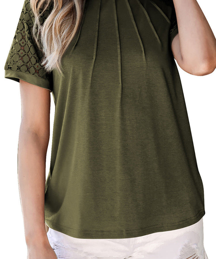 Women's Crewneck Patchwork Lace Top Shirt