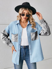 Women's Western Leopard Button Up Denim Shacket