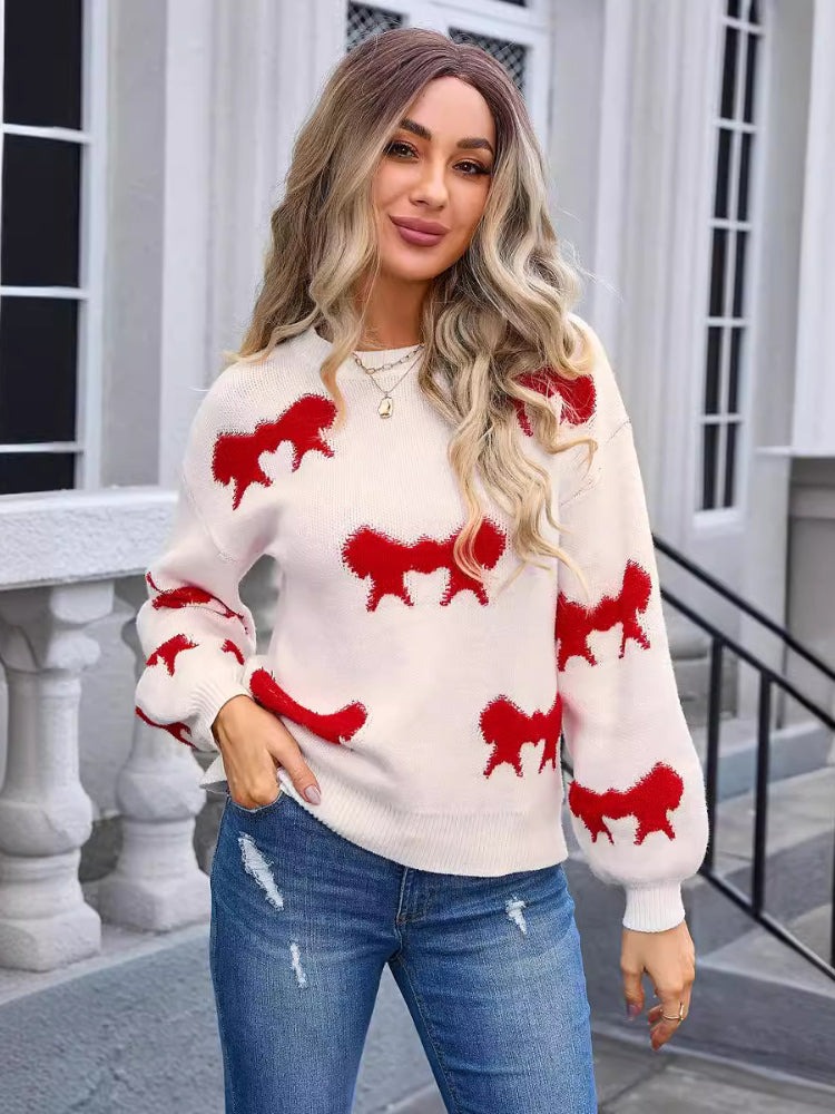 Women's Bow Graphic Round Neck Sweater