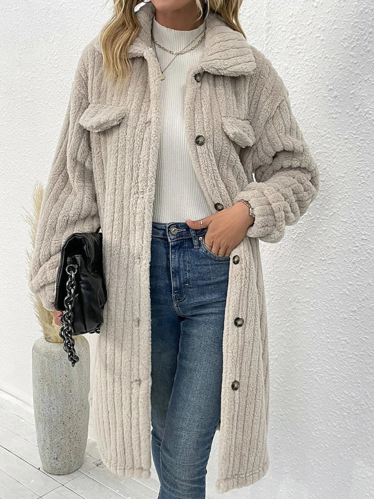 Women's Single Breasted Button Ribbed Cardigan Coat
