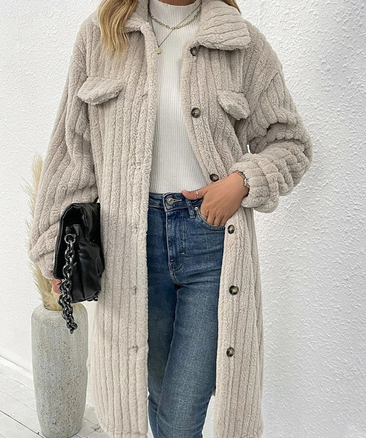 Women's Single Breasted Button Ribbed Cardigan Coat
