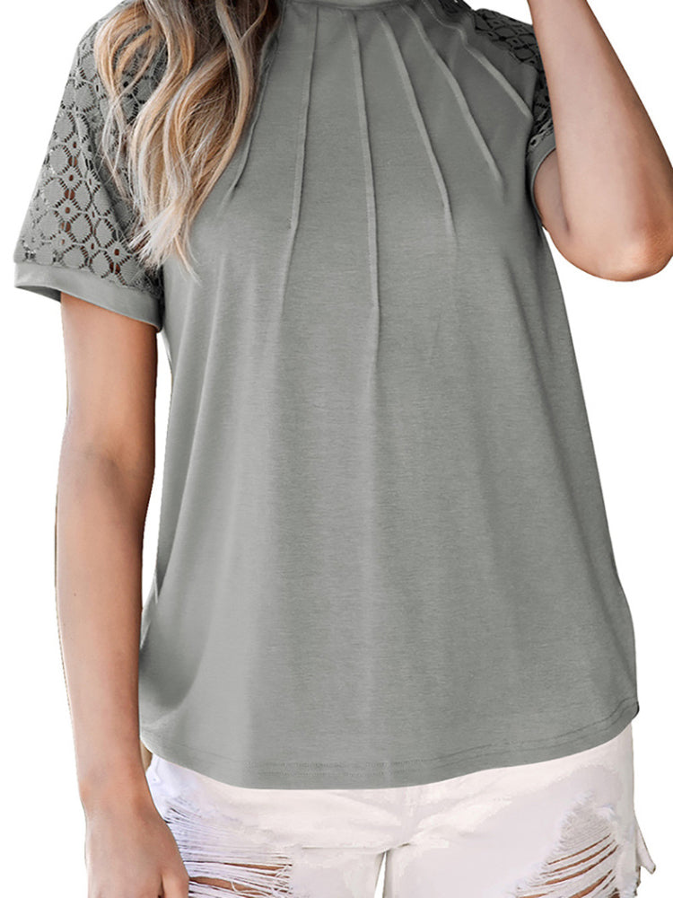 Women's Crewneck Patchwork Lace Top Shirt