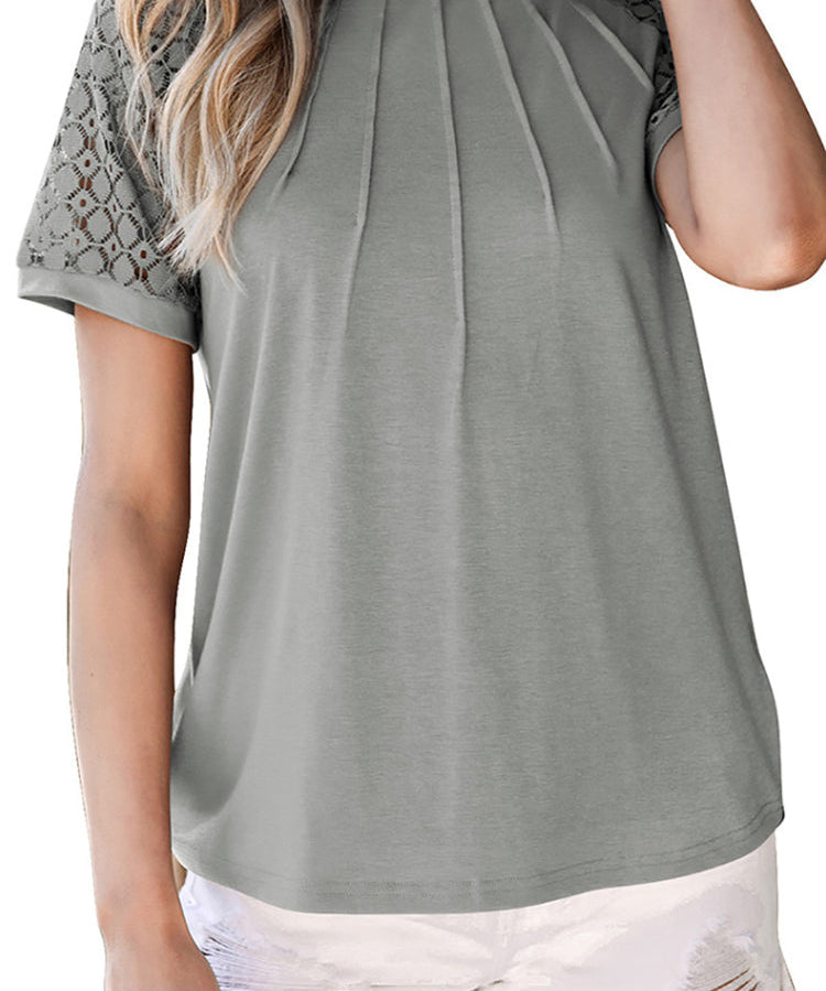 Women's Crewneck Patchwork Lace Top Shirt