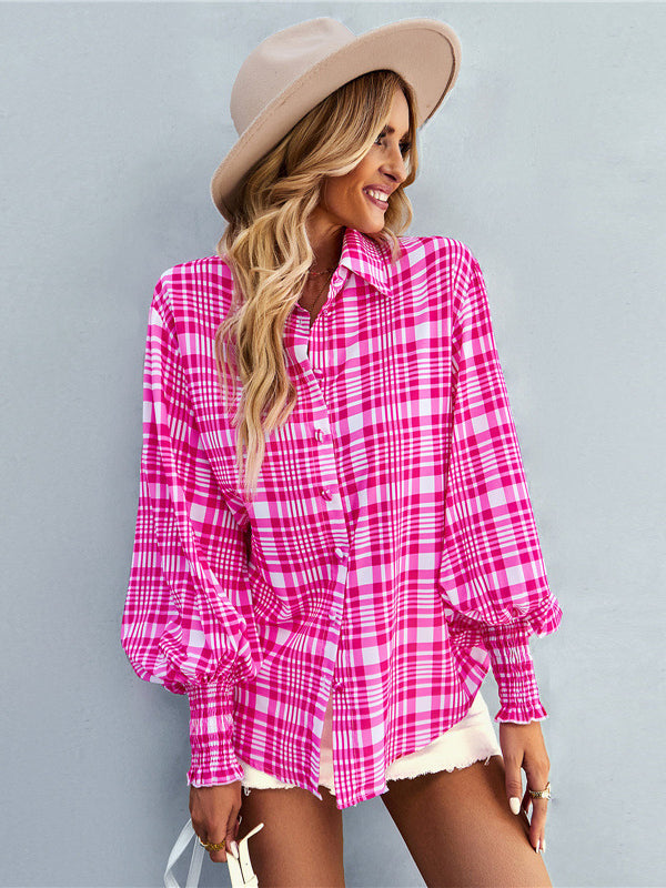 Women's Puff Sleeve Tie Dry  Button-Up Blouse
