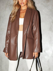 Women's Loose Faux Leather Bomber Jacket