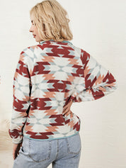 Women's Western Cowgirl Aztec Pattern Fleece Buttoned Jacket