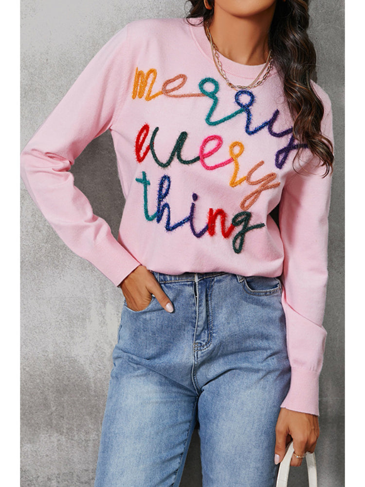 Women's Casual Merry Everything Pink Knit Sweater
