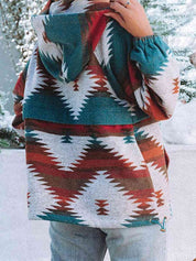 Western Multi-Color Aztec Quarter Zipped Split Neck Hoodie